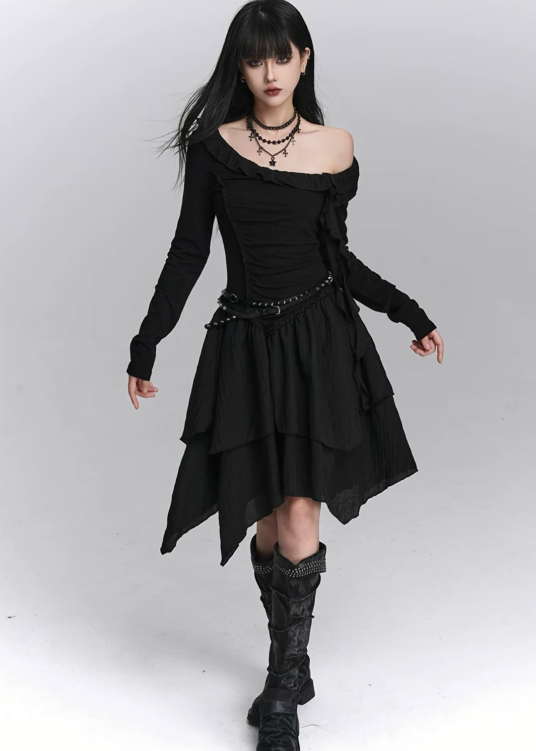 ASYMMETRIC GOTHIC FRILL DRESS / LG1446