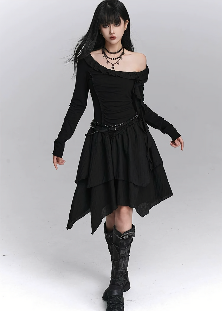 ASYMMETRIC GOTHIC FRILL DRESS / LG1446