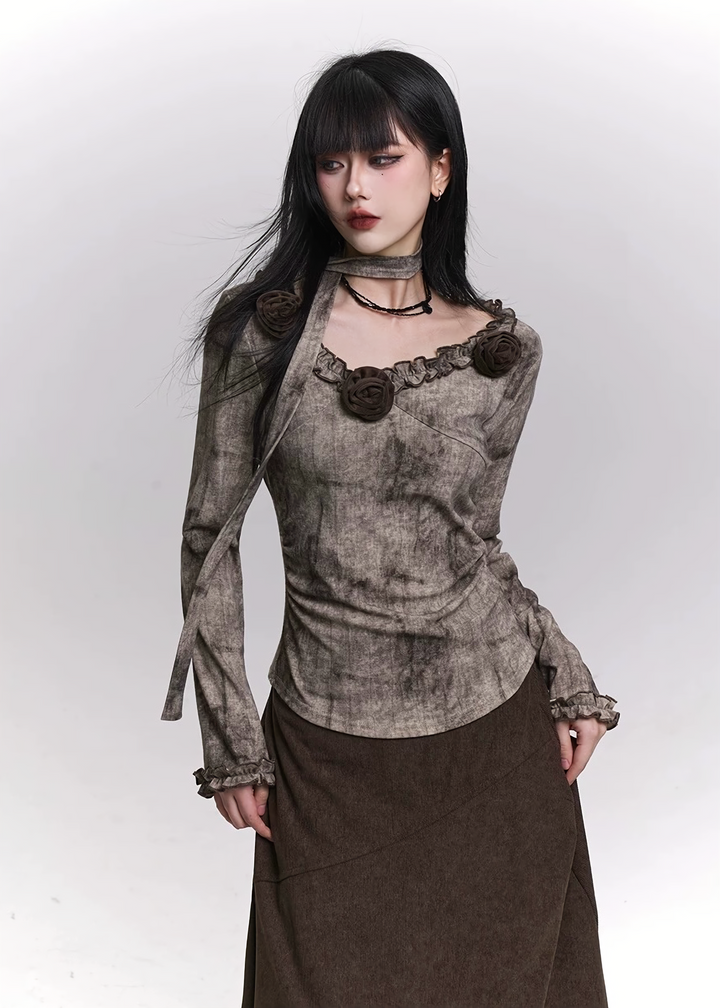 ROSE SCARF DYED LONG SLEEVE TOP & SKIRT / LG1477