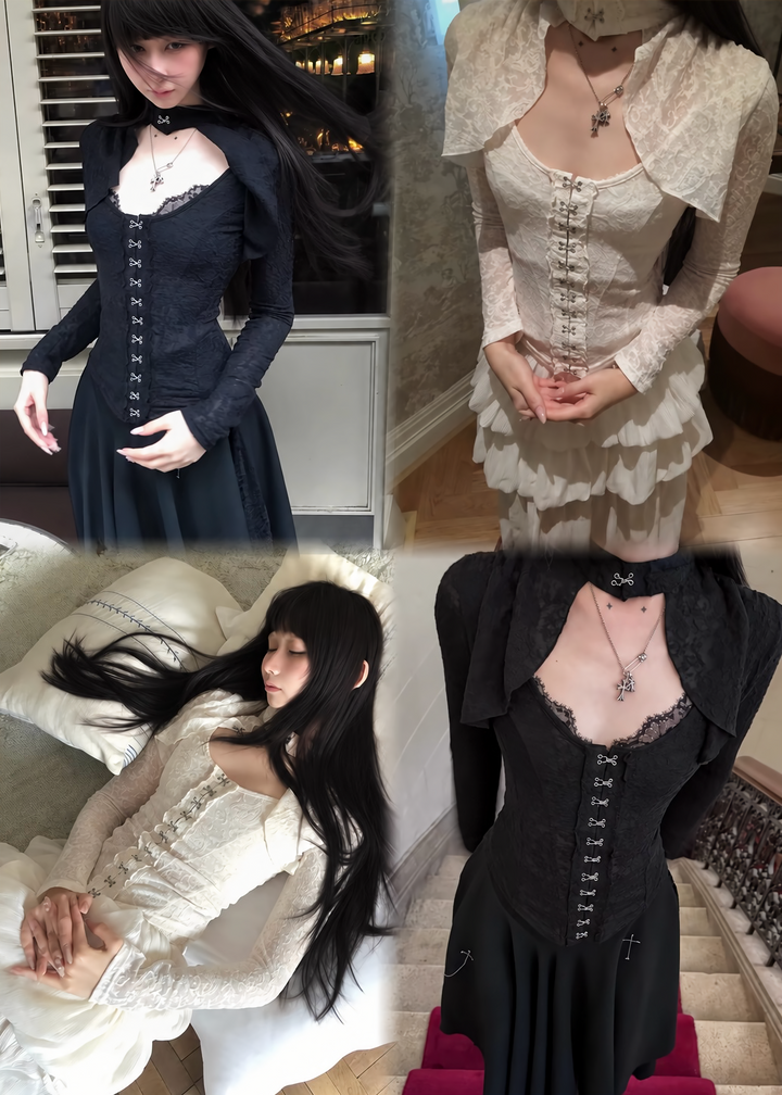 HOOK-EYE JACQUARD LACE TOP / LG1742