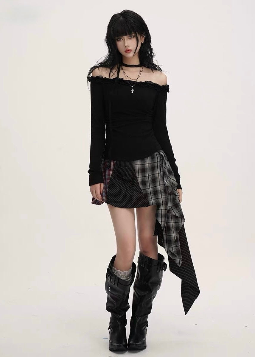 Off-Shoulder Dark Lace Tops / LG1378