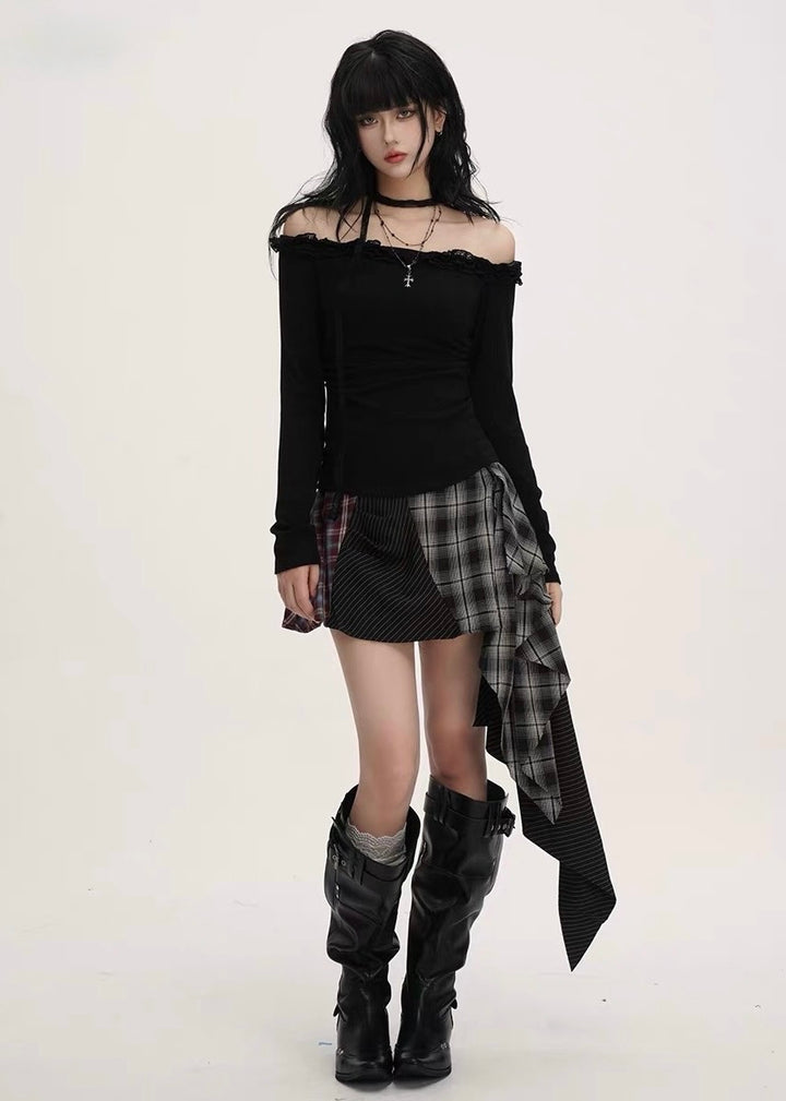 Off-Shoulder Dark Lace Tops / LG1378