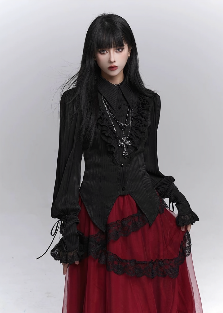 Gothic Ruffle Pintuck Shirt / lg1353
