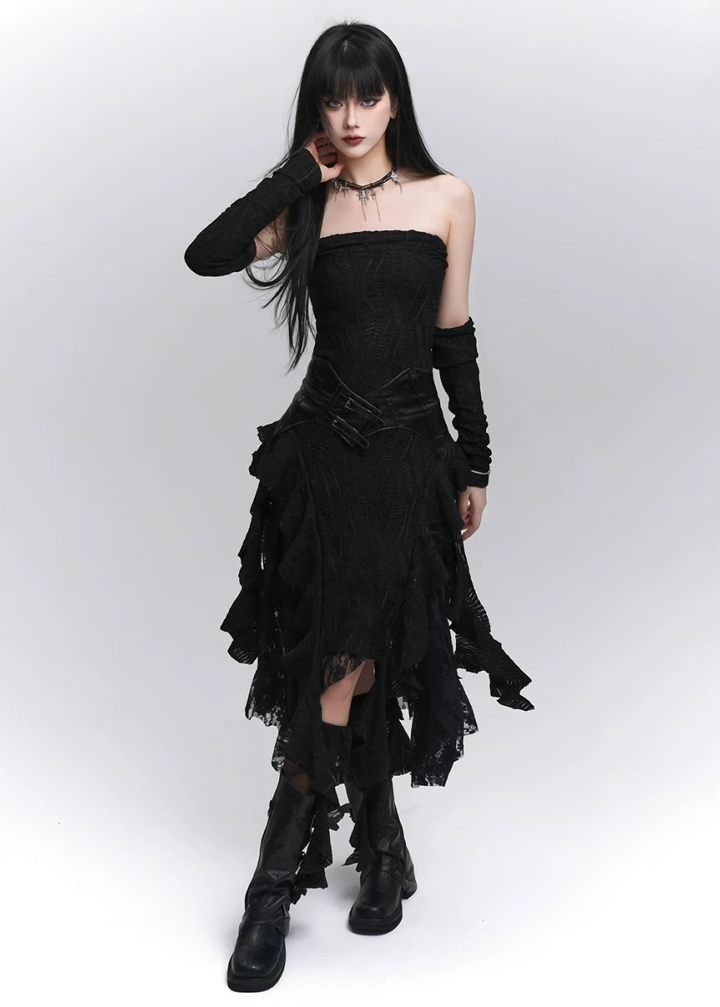 Asymmetrical Lace Gothic Dress / lg1277_e4r