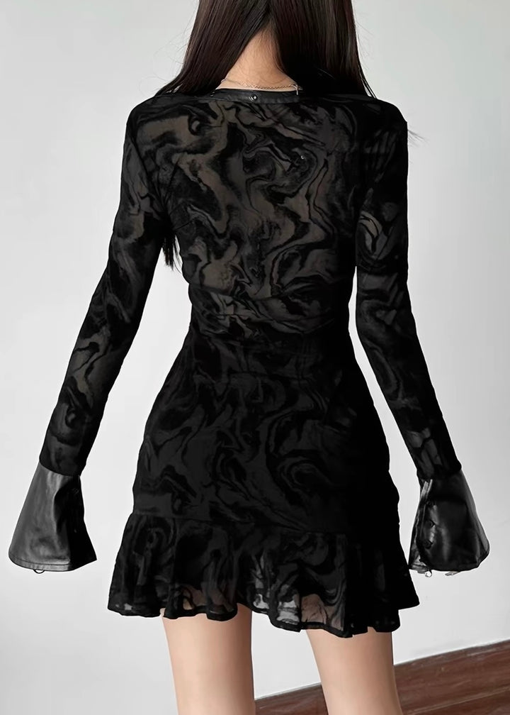 DARK LACE-UP BURNOUT DRESS / LG1658