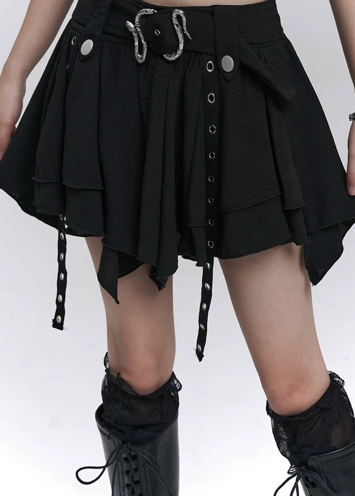 Asymmetric layered belt skirt / lg1271