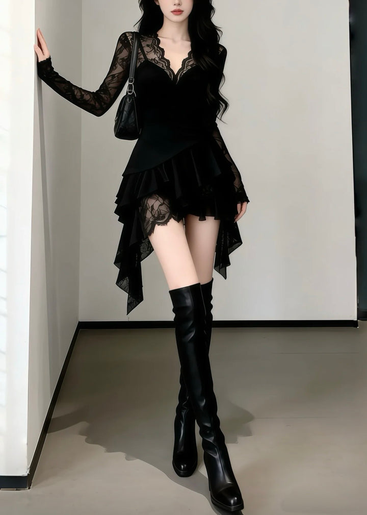 LACE GOTHIC DRAPE MINI DRESS / LG1606