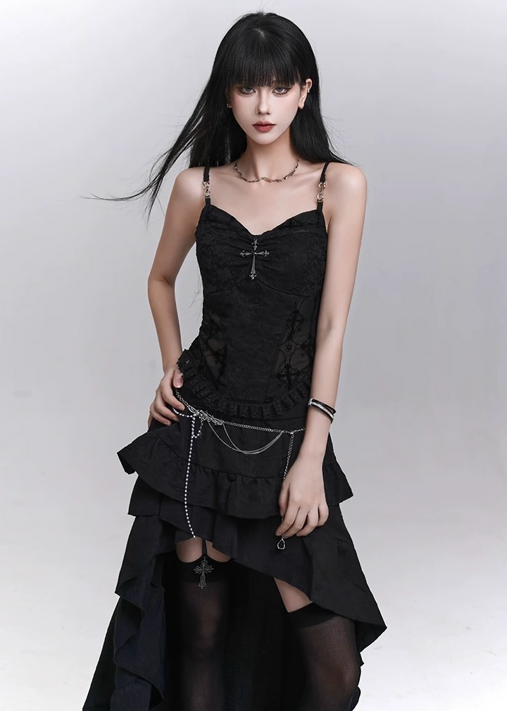 BLACK LACE CROSS CAMISOLE / LG1579