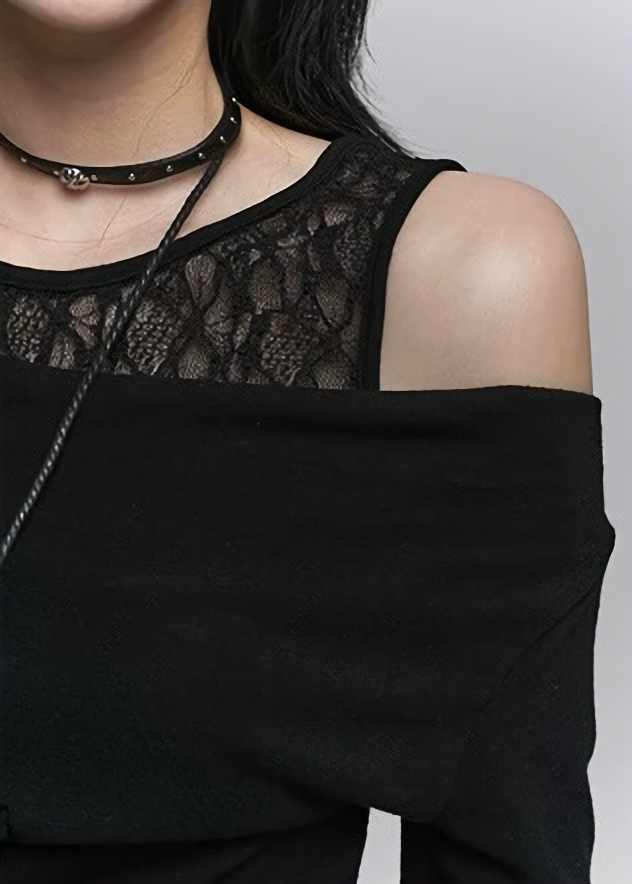 Lace veil off-the-shoulder gothic top / lg1341