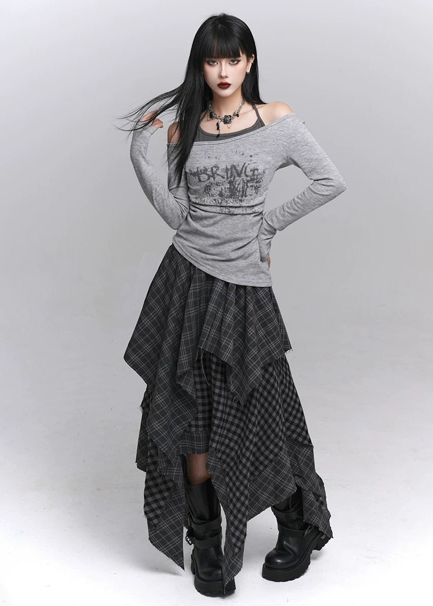 Layered Halter Neck Print Top / lg1357