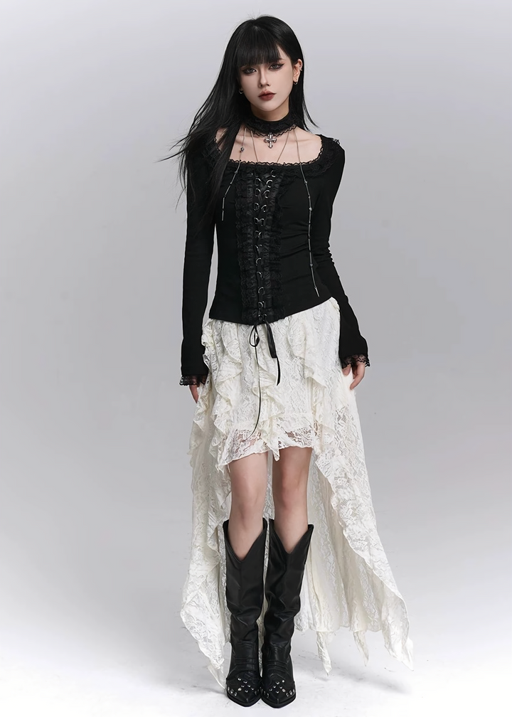 LAYERED LACE ASYMMETRIC SKIRT / LG1430