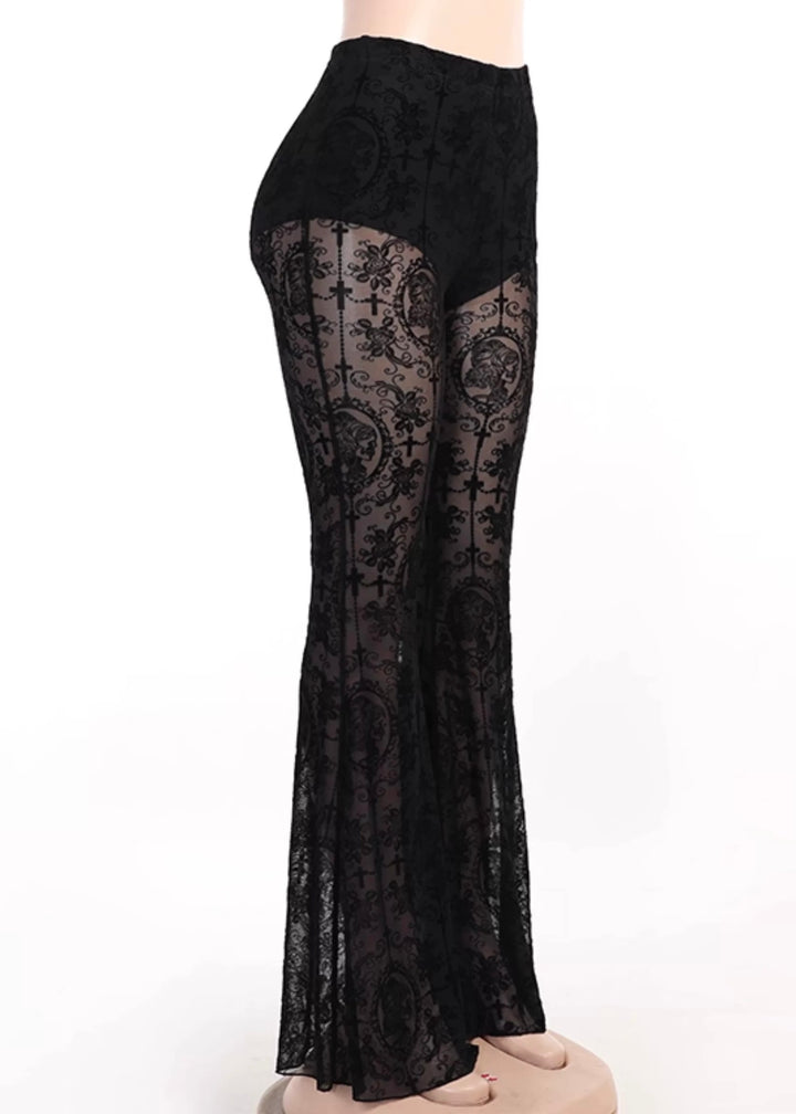 LACE FLARE SEE-THROUGH PANTS / LG1188_e4r