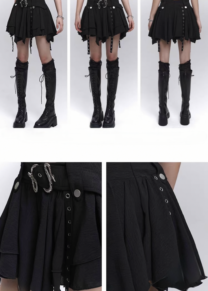 Asymmetric layered belt skirt / lg1271