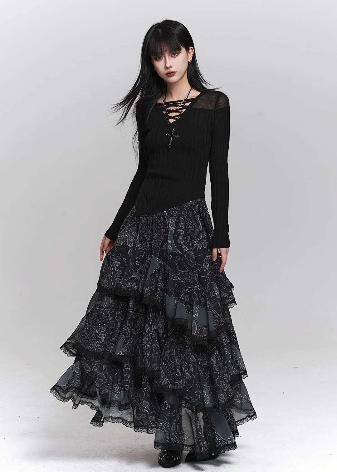 PAISLEY TIERED MIDI SKIRT / LG1499