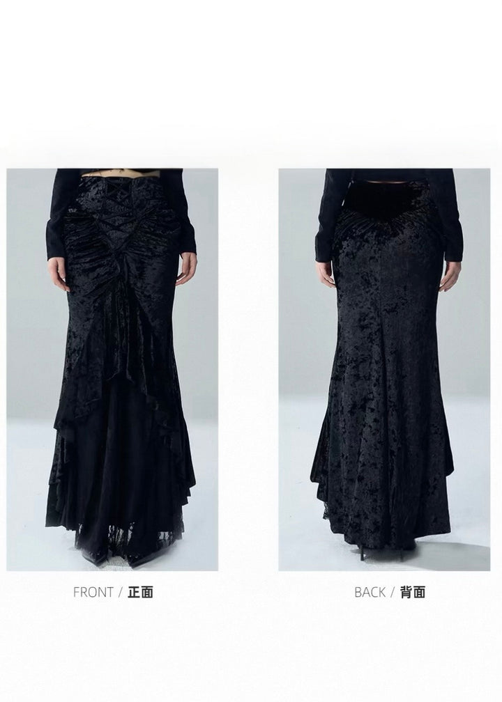 VELVET LACE-UP FISHTAIL SKIRT / LG1728