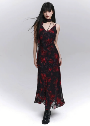 Dark Flower Long Cami Dress / lg1273