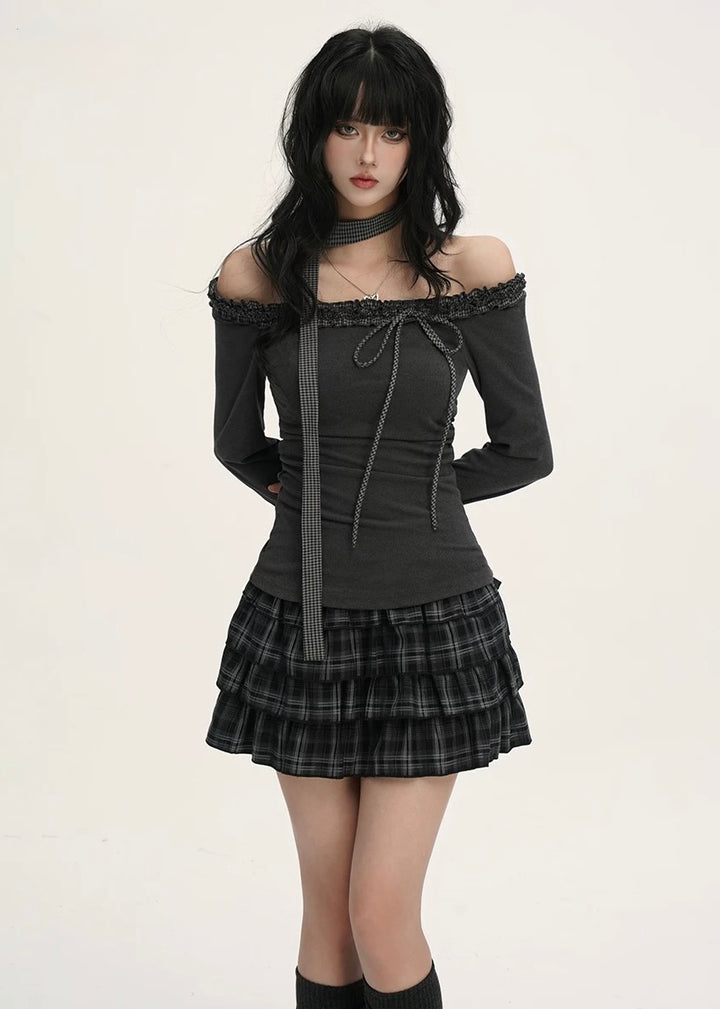 OFF SHOULDER LACE RIB TOP / LG1536