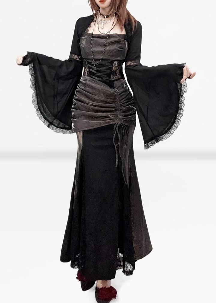 IRIDESCENT LACE-UP LONG DRESS SET / LG1705