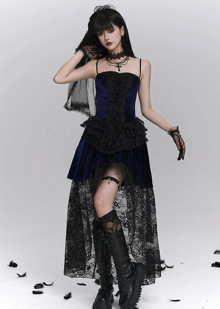 NOIR LACE CROSS GARTER&CHOKER / A1132_e4r