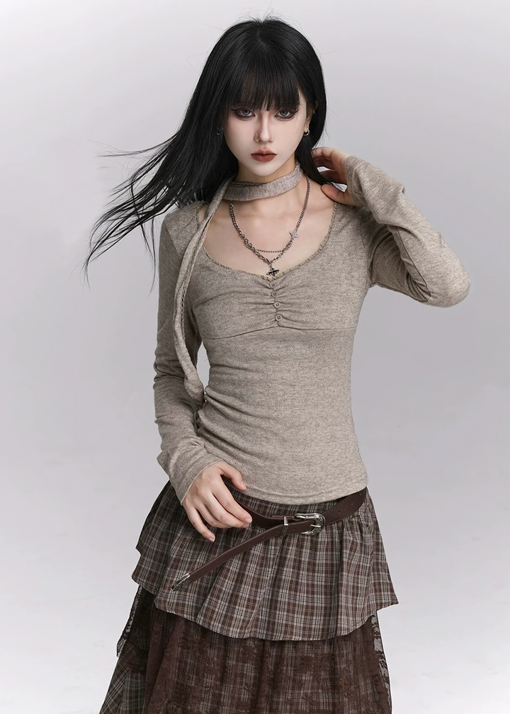 CHOKER GATHER TOPS/LG1416
