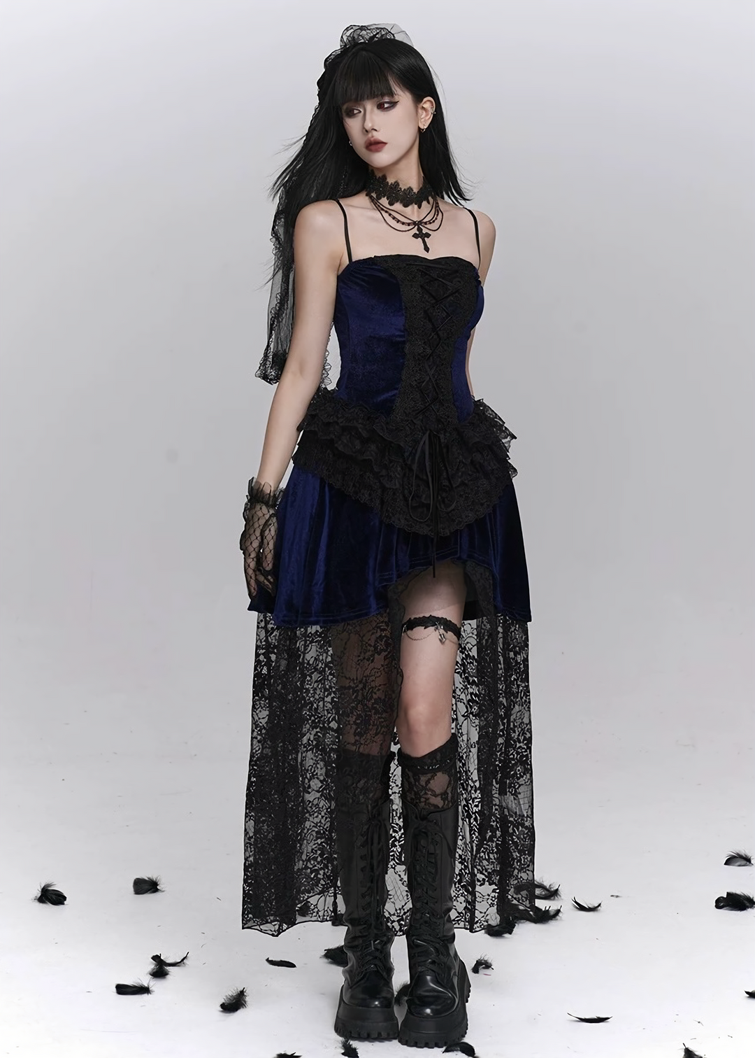 NIGHT ROSE LACE CARDIGAN & VELVET SHADOW GOTHIC DRESS / LG1407