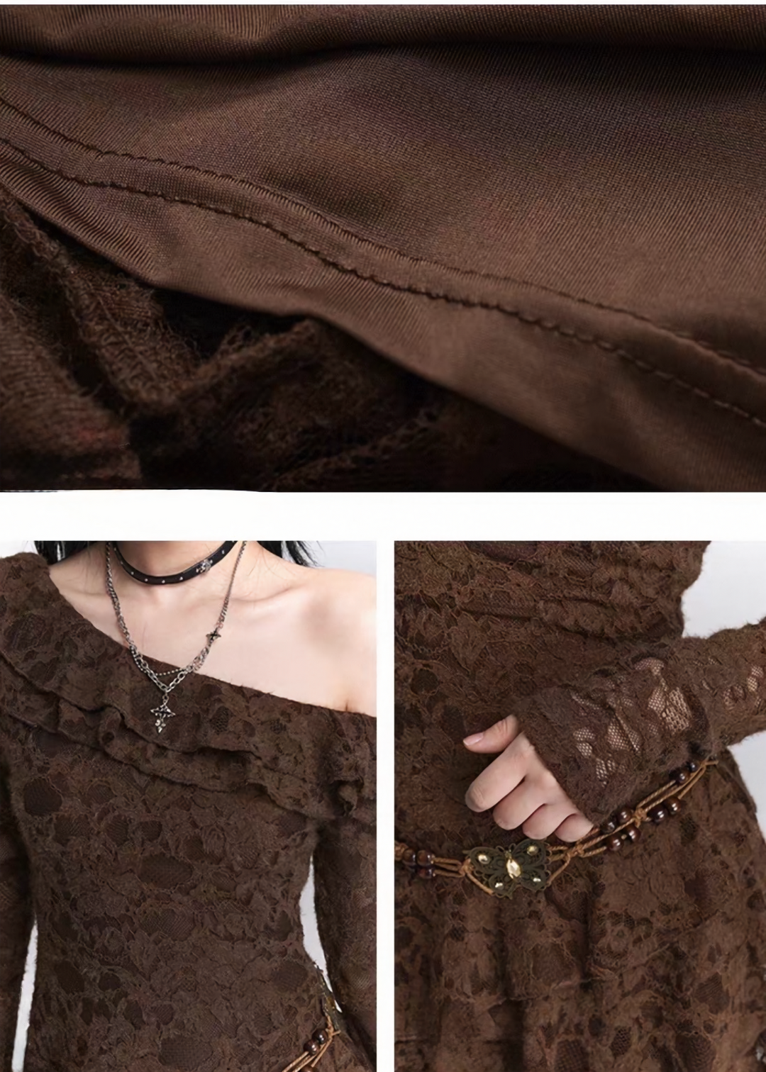 MOCHA LACE ASYMMETRY DRESS / LG1399