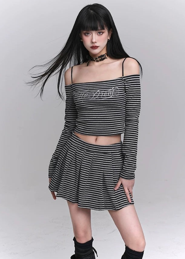 Striped chic off shoulder setup / LG1216