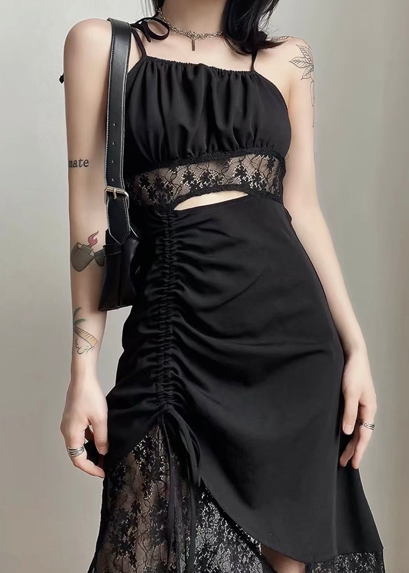 GOTHIC ASYMMETRIC LACE MIDI DRESS / LG1655