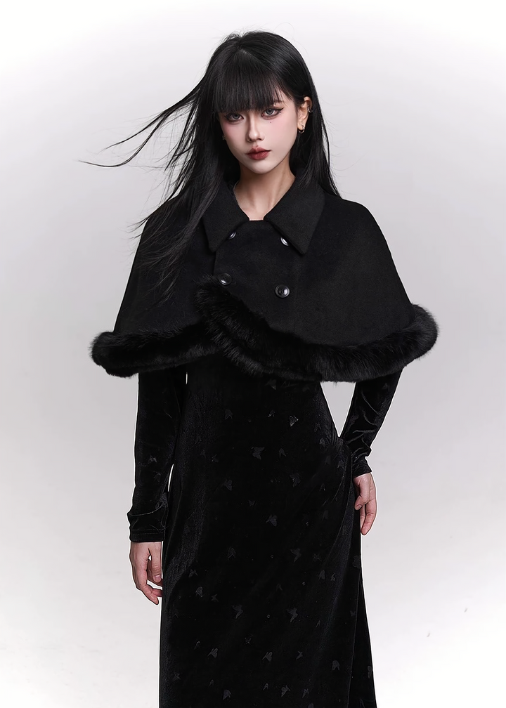 Umbrella fur trim cape / LG1464