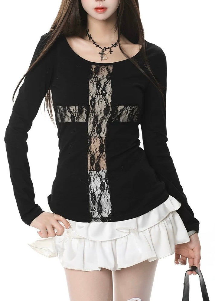 LACE CROSS CUTSEW TOP / LG1582
