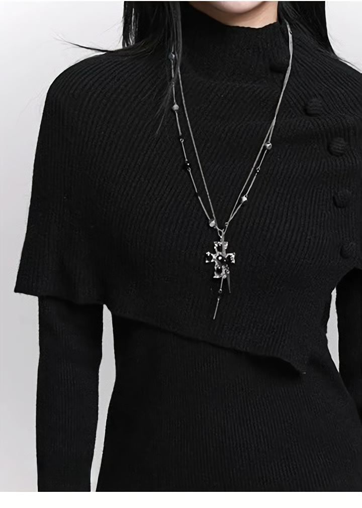 KNIT CAPE & FLARE-SLEEVE TOP SET / LG1467