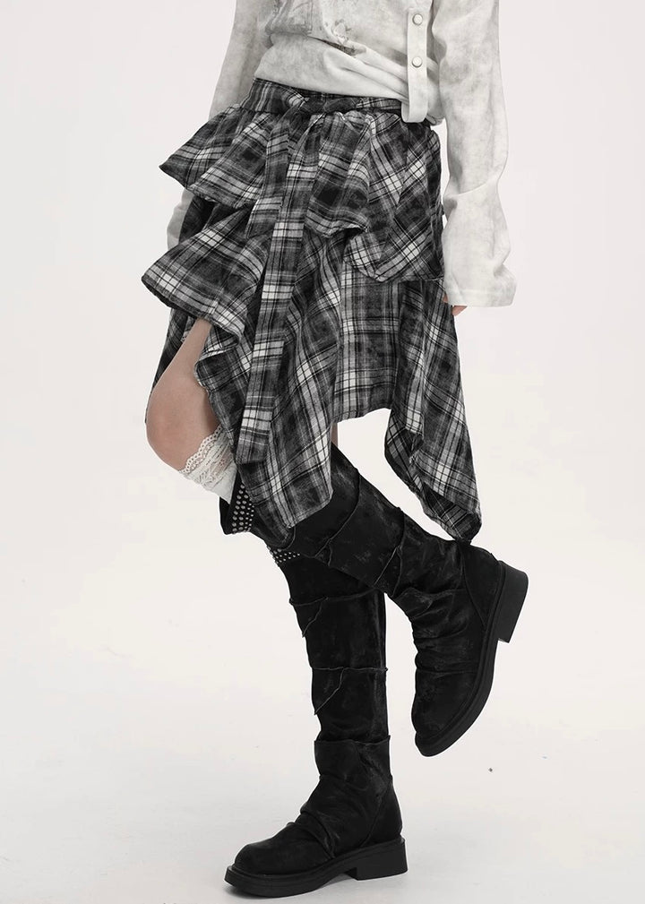 Asymmetry Check Flare Skirt / LG1381