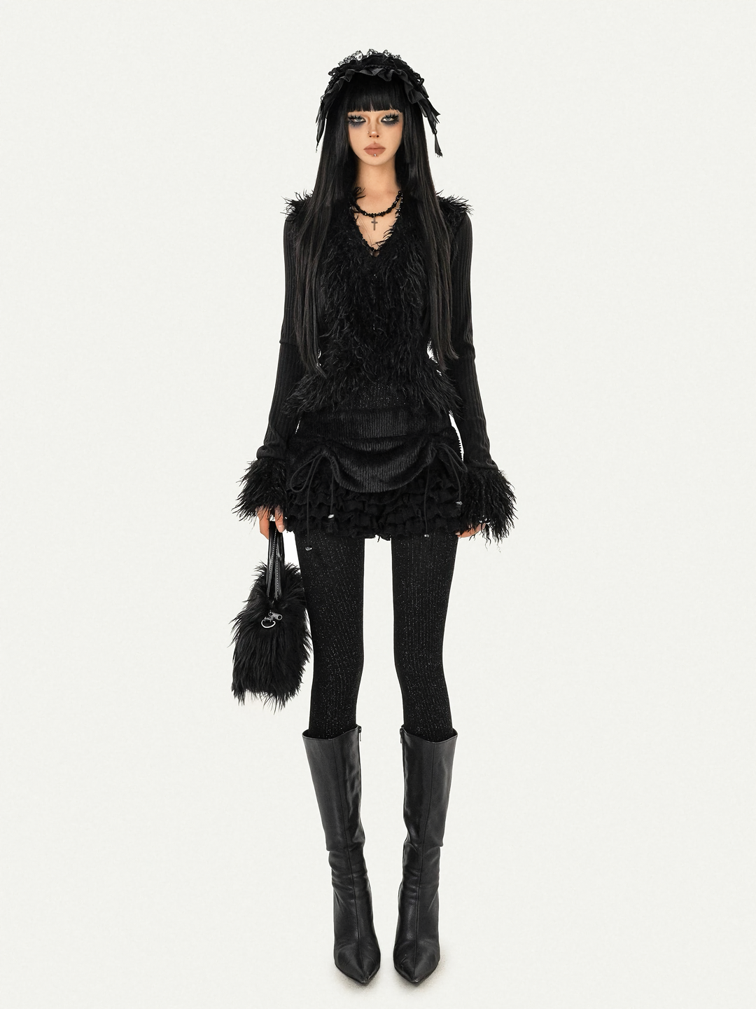 GOTHIC FUR LAYERED KNIT TOP / NM1101