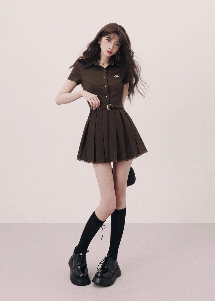 belt pleated mini dress / /mu1119