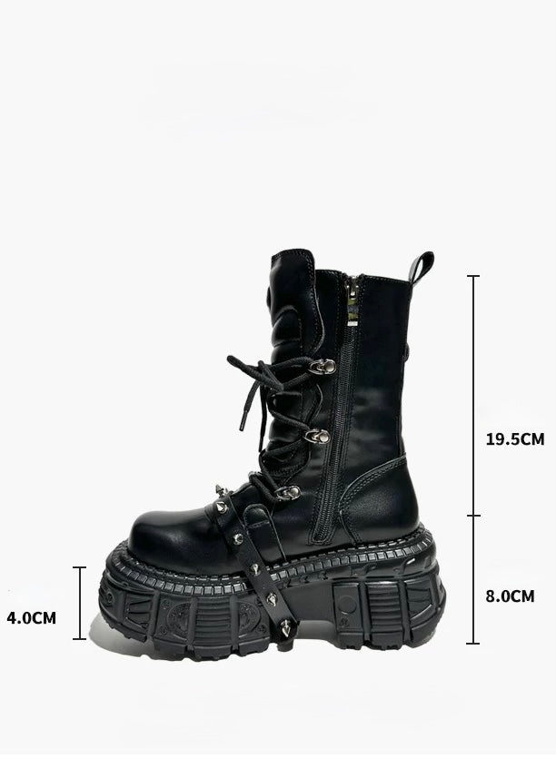 heavy metal punk waffle mid boots / v1105