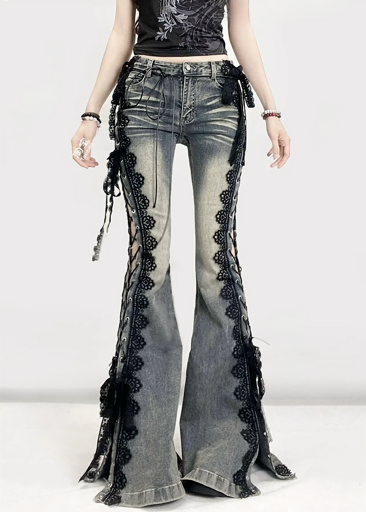 LACE-UP LACE FLARE DENIM / LG1482