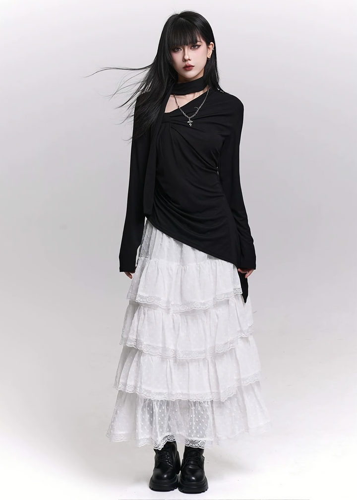 ASYMMETRIC DRAPE NECK TOP/LG1468