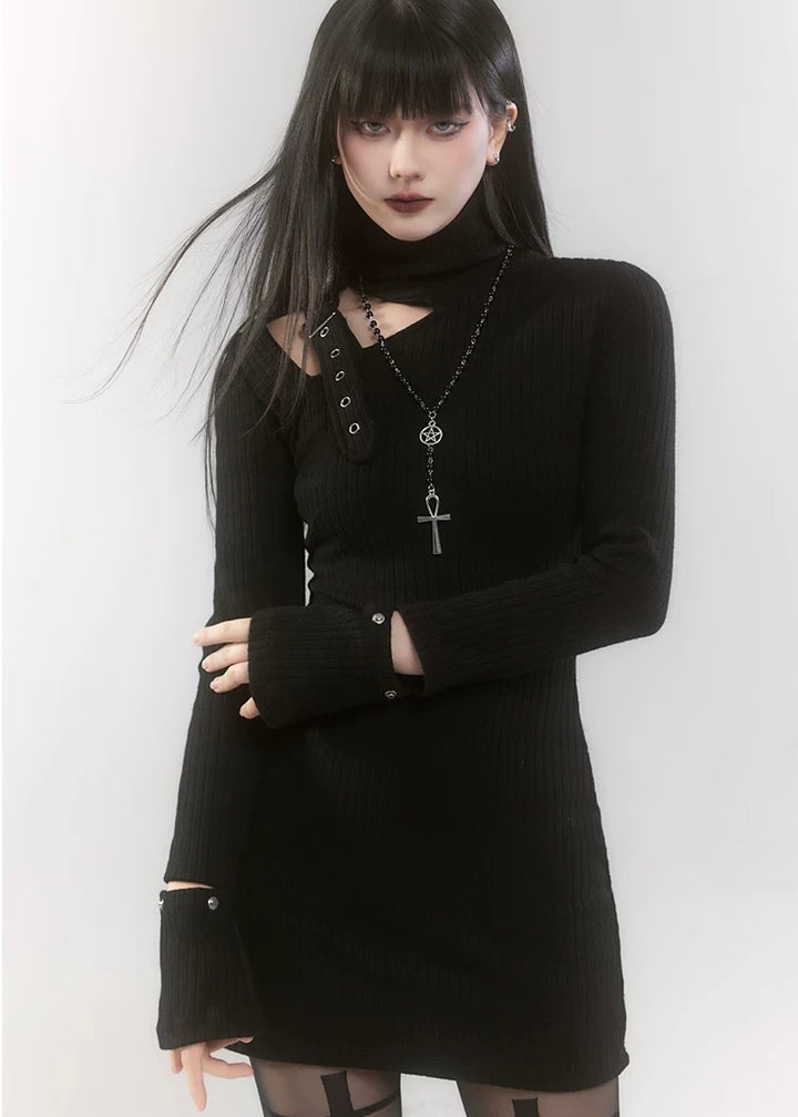 [Same-day delivery] Shoulder belt knit mini dress / LG1193 