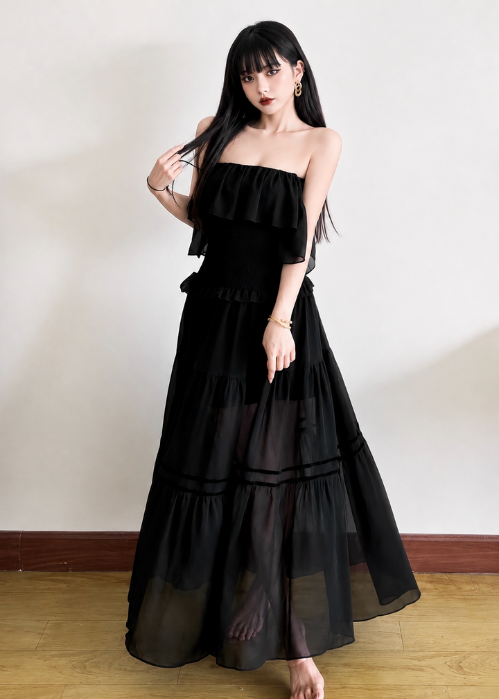 SHEER OFF SHOULDER LONG DRESS / LG1641