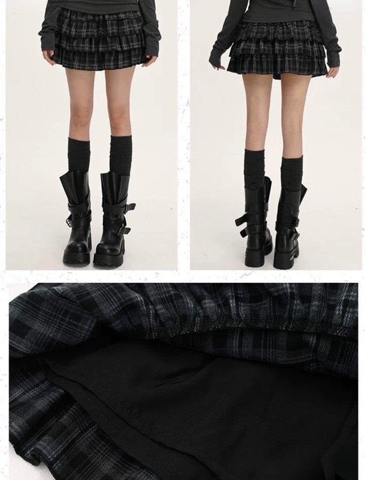 CHECK TIERED MINI SKIRT / LG1537