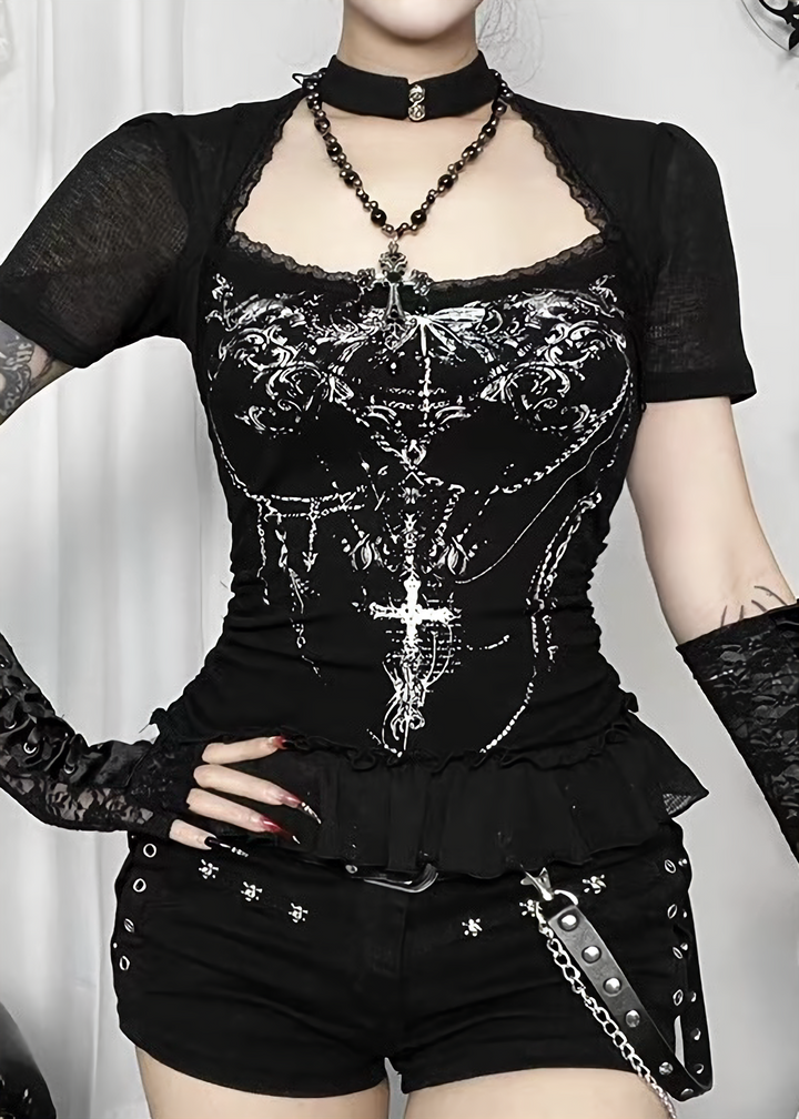 GOTHIC LACE FRILL TOP / LG1637