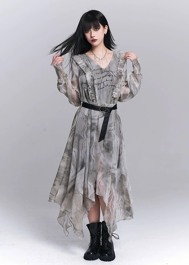 SHEER MARBLE FLOW DRESS / LG1544