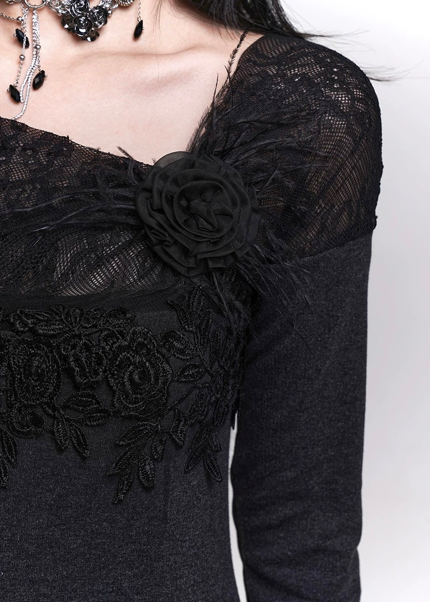 LACE ACCENT OFF-SHOULDER MAXI DRESS / LG1460