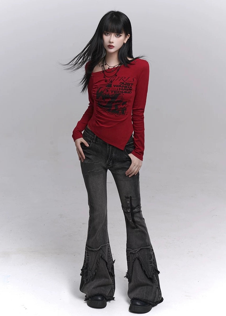 Asymmetry Techno Print Top / LG1369