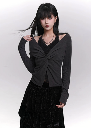 TWIST FAKE LAYER LONG SLEEVE TOP / LG1478