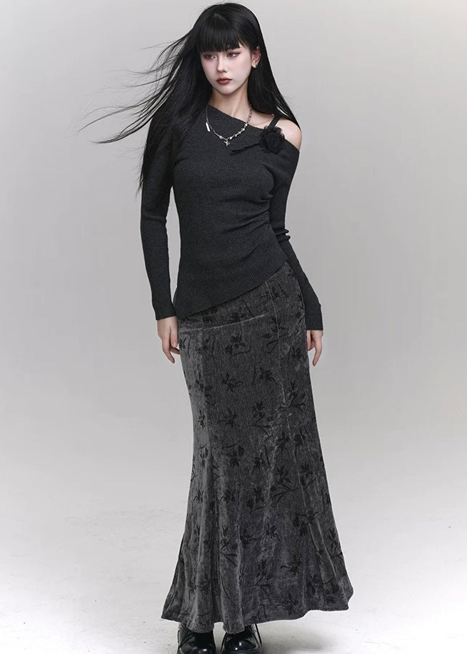 mermaid velvet long skirt / LG1158