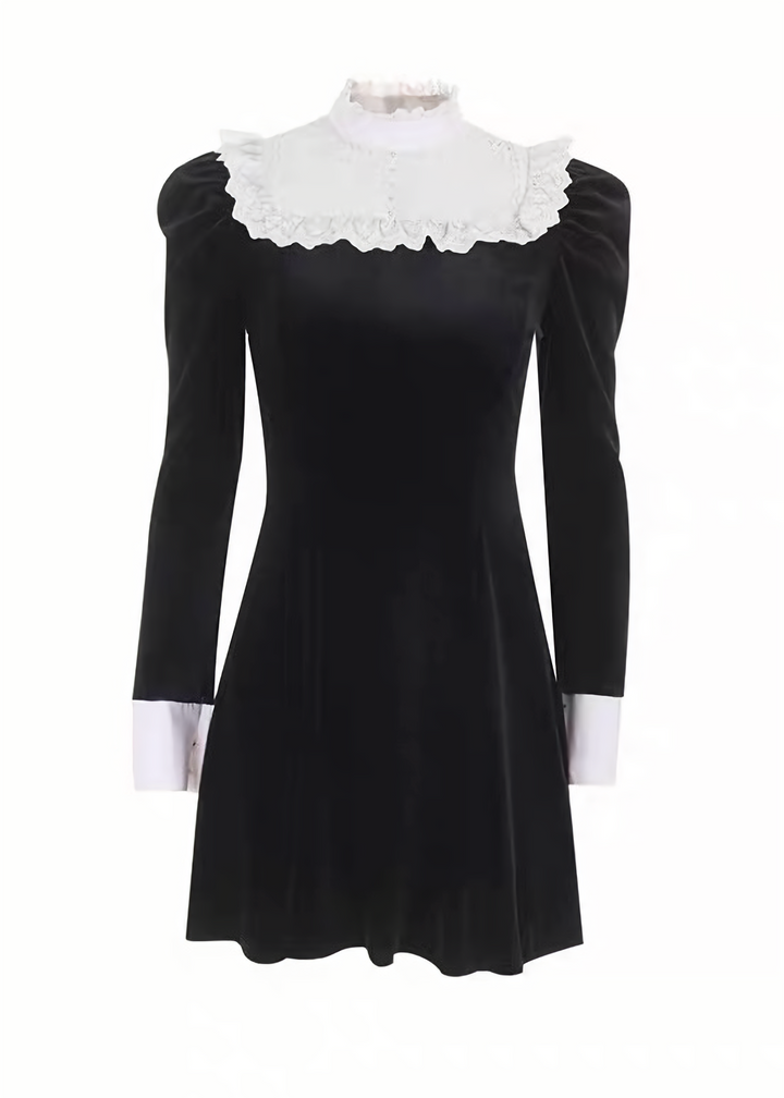 CONTRAST LACE COLLAR MINI DRESS / LG1740