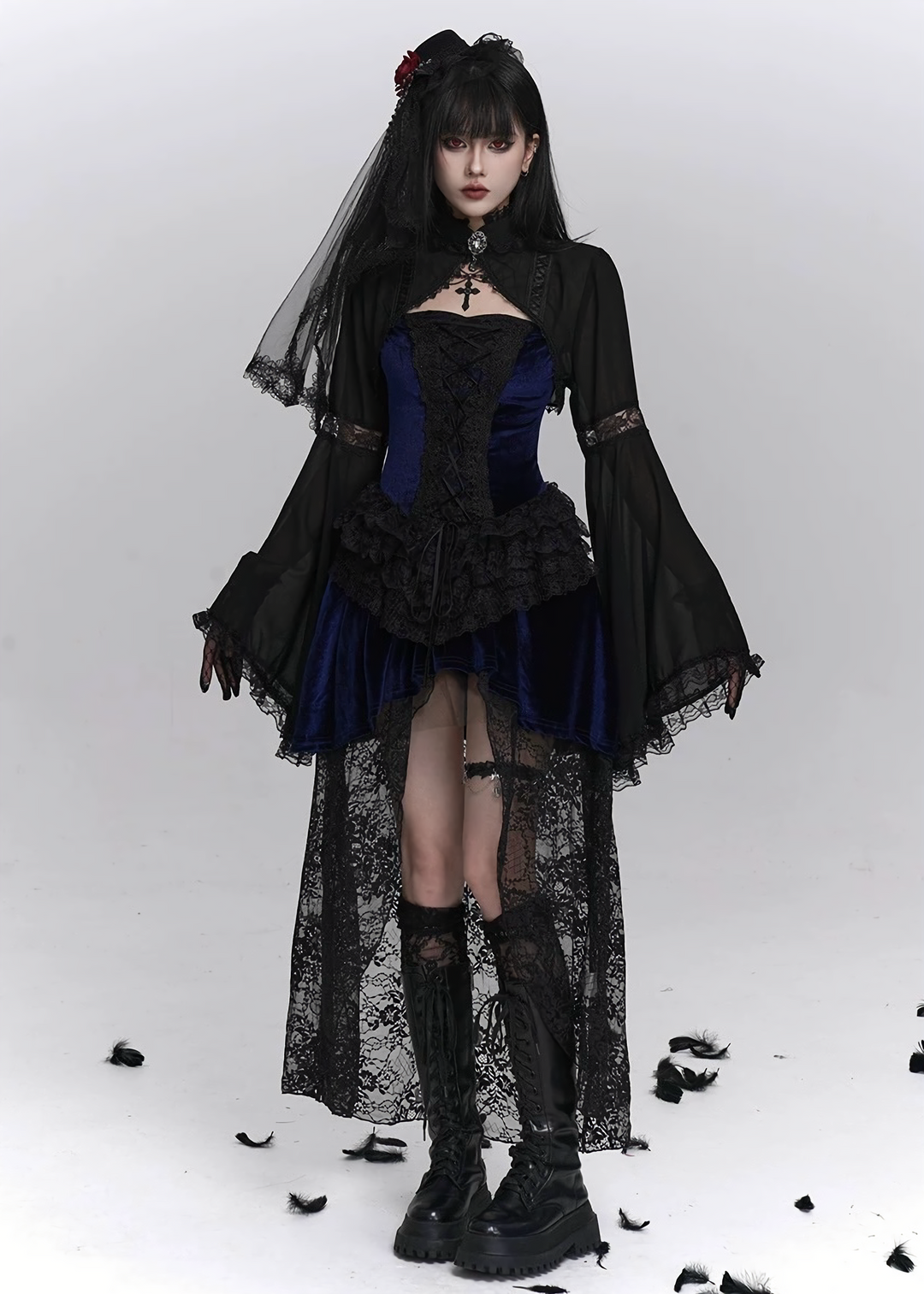 NIGHT ROSE LACE CARDIGAN & VELVET SHADOW GOTHIC DRESS / LG1407