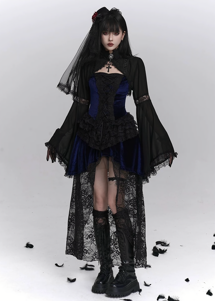 NIGHT ROSE LACE CARDIGAN & VELVET SHADOW GOTHIC DRESS / LG1407