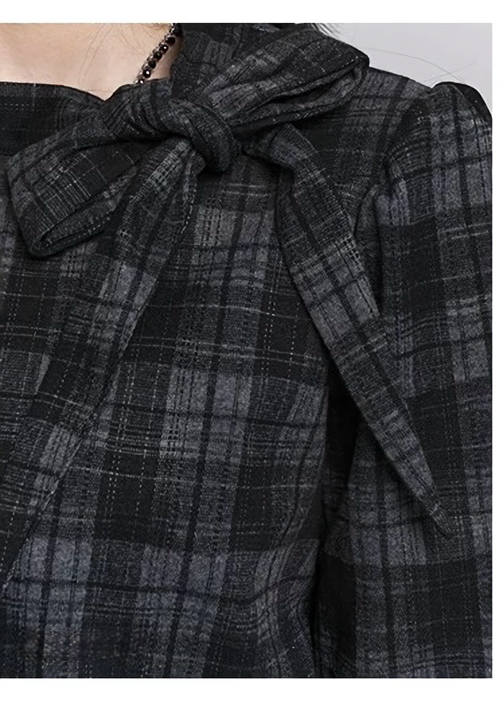 GHOSTLY CHECK RIBBON MINI DRESS / LG1490